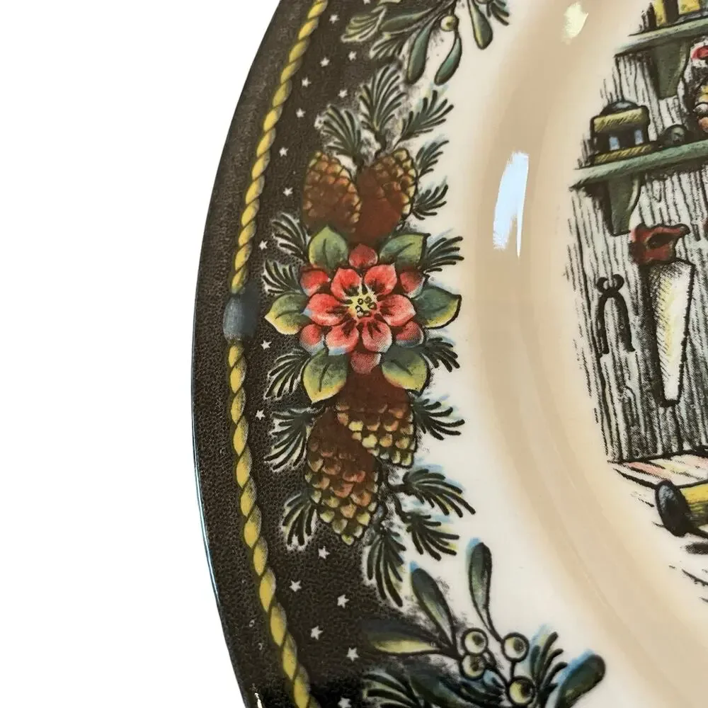 Royal Stafford SANTA'S WORKSHOP 11in Dinner Plate Set of 4 Holiday Porcelain New